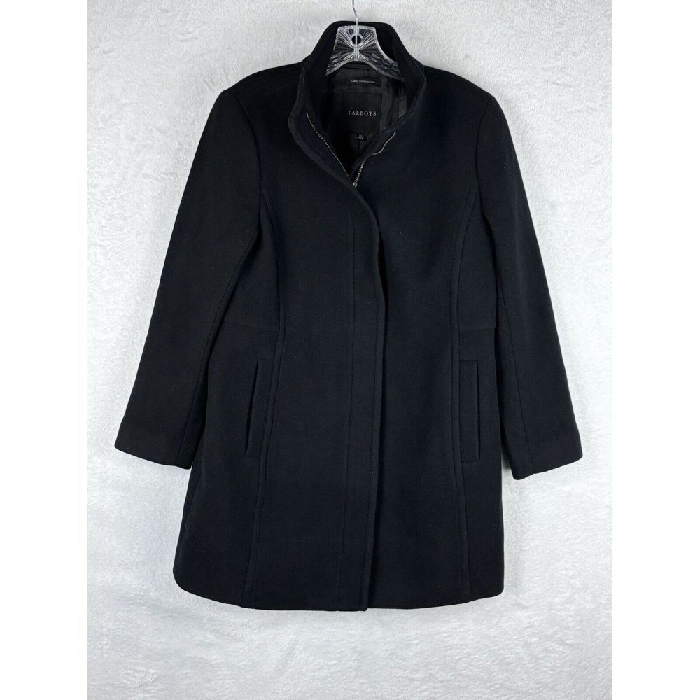 Talbots Women's Black Wool Jacket Open Front Zipper Size 10